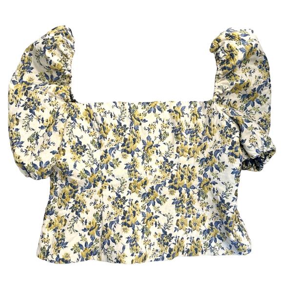 Lovers & Friends Yellow Floral Puff Sleeve Square Neck Cottagecore Romantic XL - Picture 3 of 9
